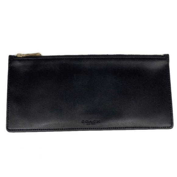 🩶 Coach Sleek Black Leather Skinny Wristlet Wallet Clutch Pouch Bag - Picture 3 of 11